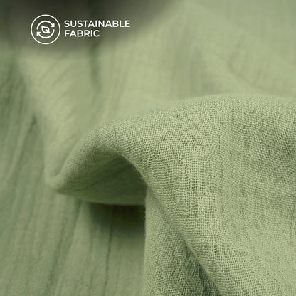 Plain Olive Green Soft Luxe Double Cloth Cheesy Cotton Fabric (Width 55 Inches)