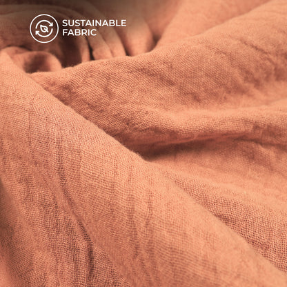 Plain Pinkish Orange Soft Luxe Double Cloth Cheesy Cotton Fabric (Width 55 Inches)