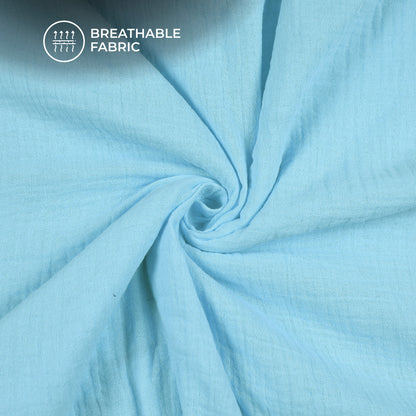 Plain Baby Blue Soft Luxe Double Cloth Cheesy Cotton Fabric (Width 55 Inches)
