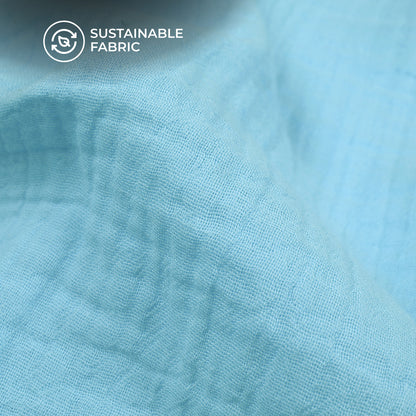Plain Baby Blue Soft Luxe Double Cloth Cheesy Cotton Fabric (Width 55 Inches)