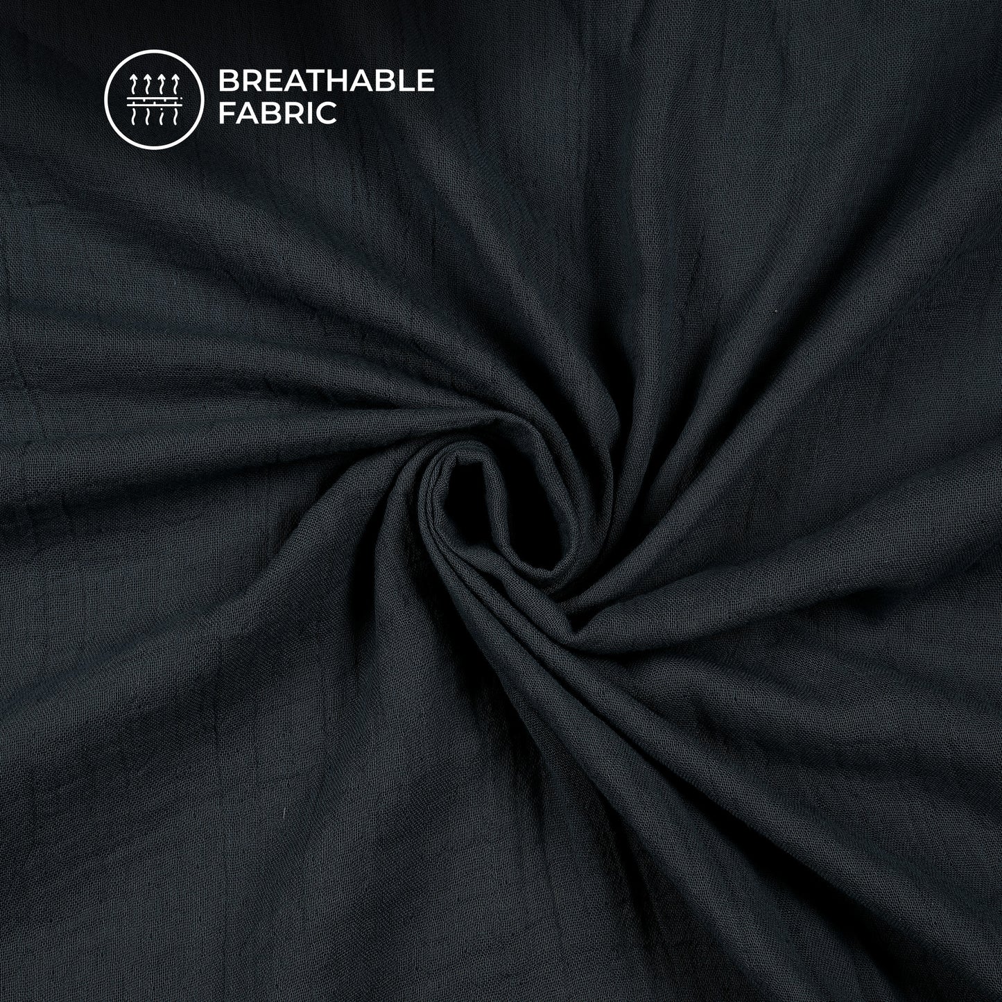 Plain Black Soft Luxe Double Cloth Cheesy Cotton Fabric (Width 55 Inches)