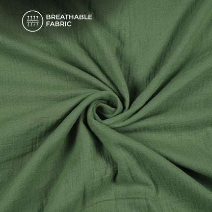 Plain Basil Green Soft Luxe Double Cloth Cheesy Cotton Fabric (Width 55 Inches)