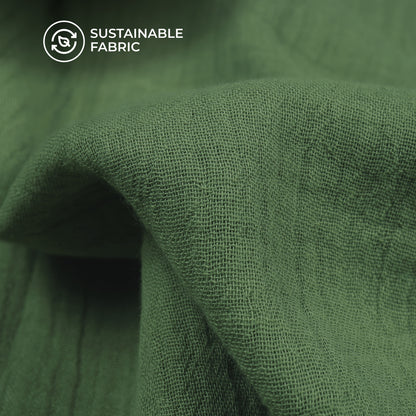 Plain Basil Green Soft Luxe Double Cloth Cheesy Cotton Fabric (Width 55 Inches)