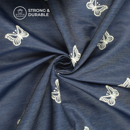 Exclusive Butterfly Embroidery Work Denim Fabric