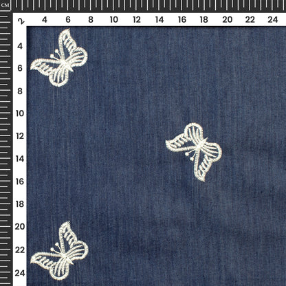 Exclusive Butterfly Embroidery Work Denim Fabric