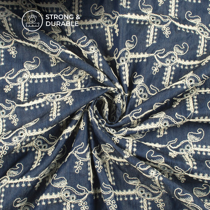 Exclusive Paisley Embroidery Work Denim Fabric