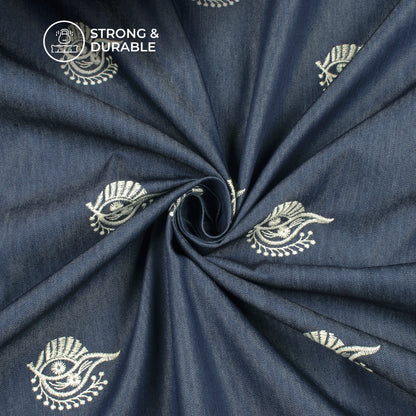 Exclusive Floral Embroidery Work Denim Fabric