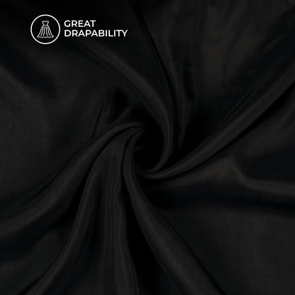 Black Plain Pure Habutai Silk Fabric