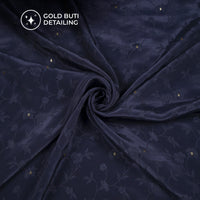 Plain Navy Blue Golden Booti Floral Jacquard Work Bemberg Silk Fabric