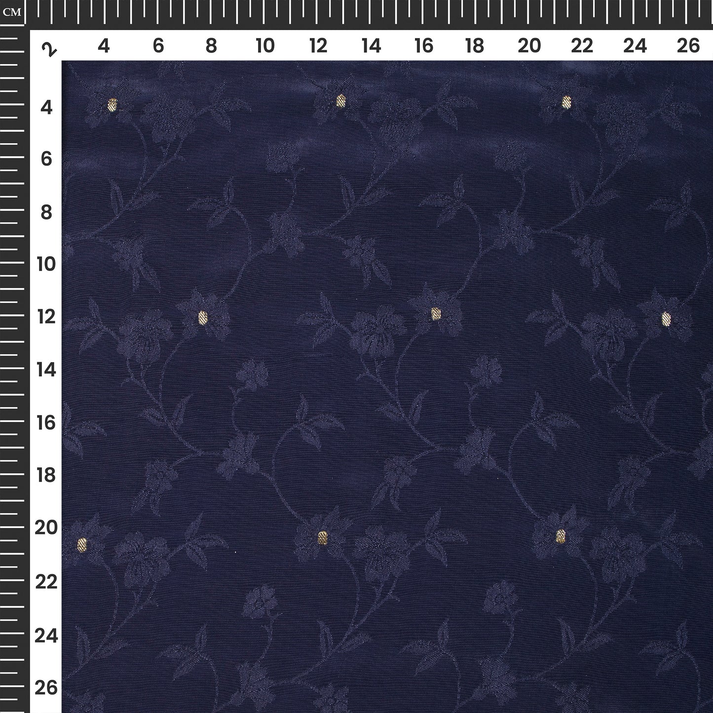 Plain Navy Blue Golden Booti Floral Jacquard Work Bemberg Silk Fabric