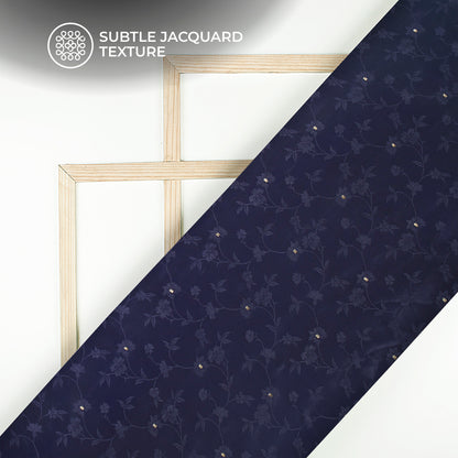 Plain Navy Blue Golden Booti Floral Jacquard Work Bemberg Silk Fabric