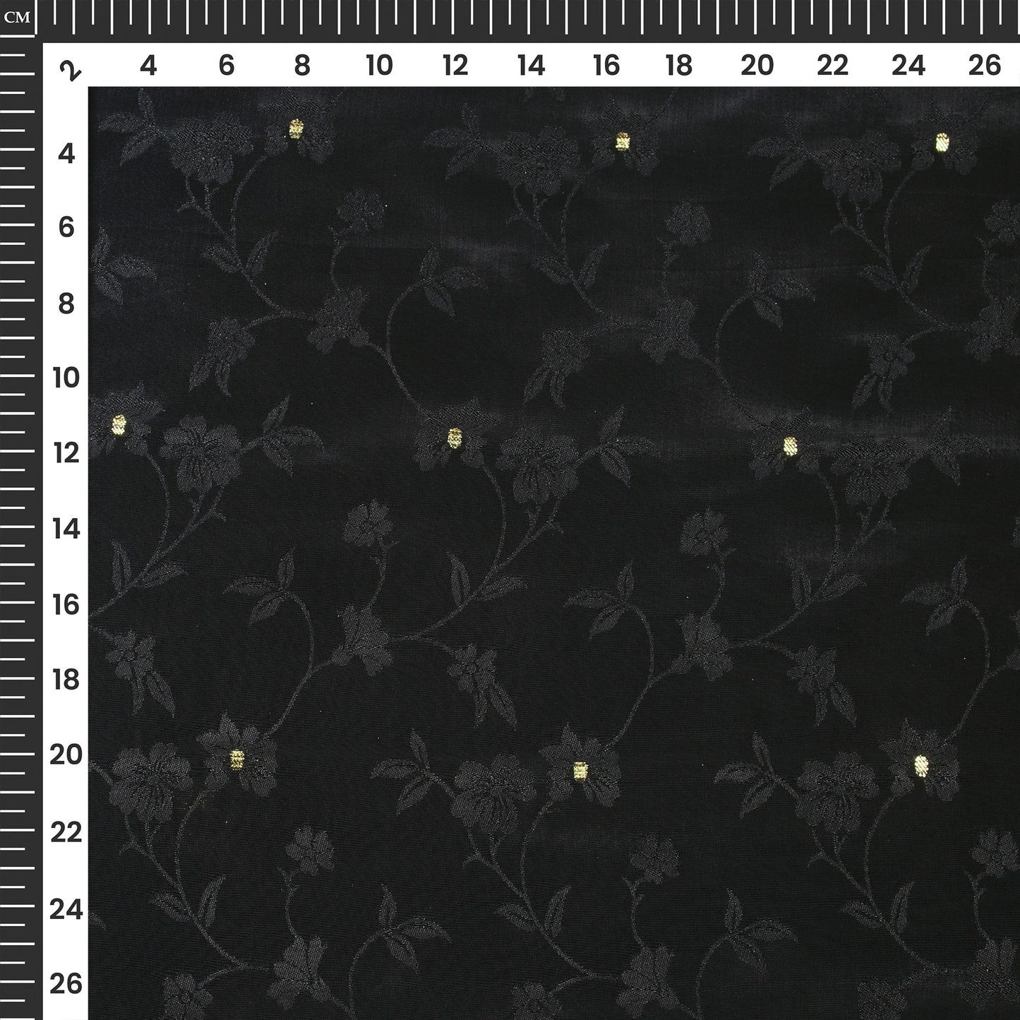 Plain Black Golden Booti Floral Jacquard Work Bemberg Silk Fabric