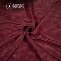 Plain Maroon  Golden Booti Floral Jacquard Work Bemberg Silk Fabric