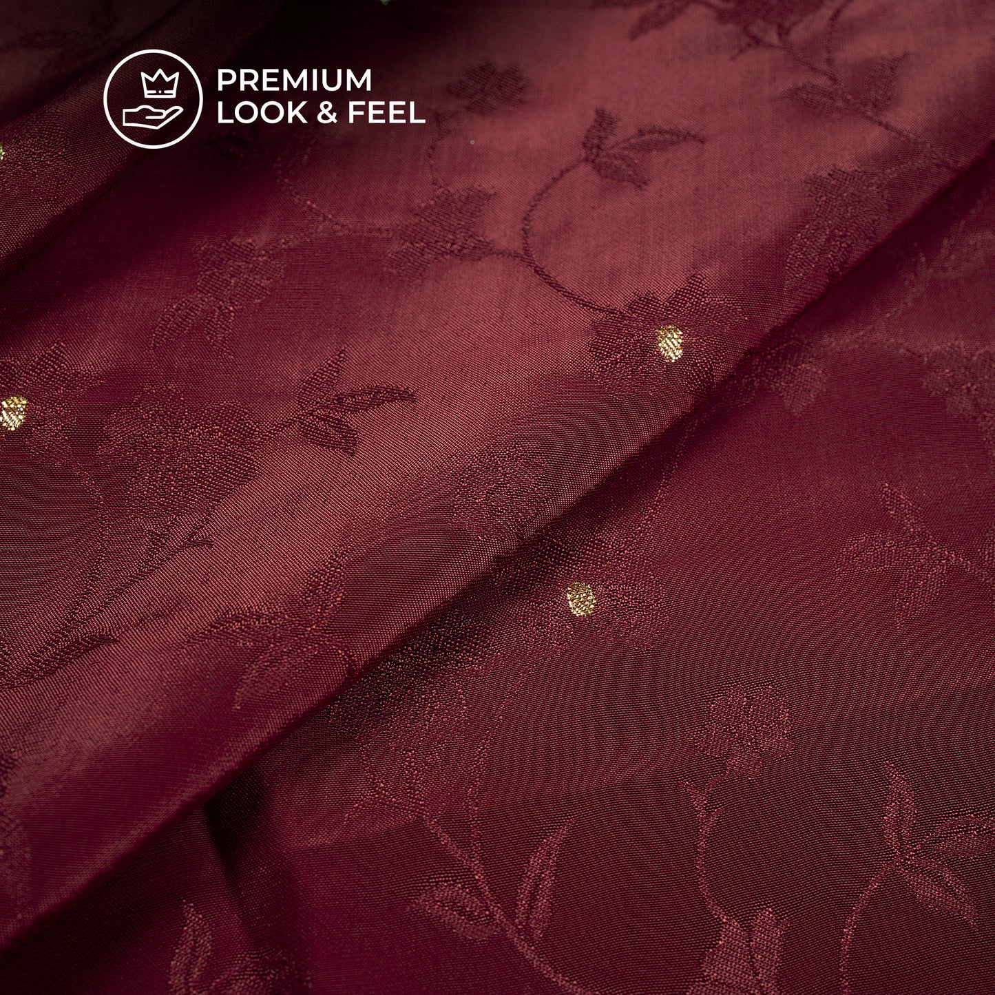 Plain Maroon  Golden Booti Floral Jacquard Work Bemberg Silk Fabric