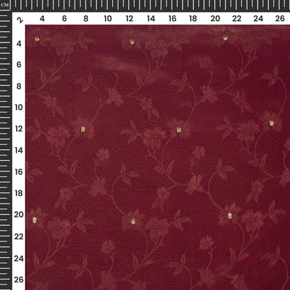 Plain Maroon  Golden Booti Floral Jacquard Work Bemberg Silk Fabric