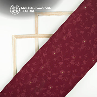 Plain Maroon  Golden Booti Floral Jacquard Work Bemberg Silk Fabric