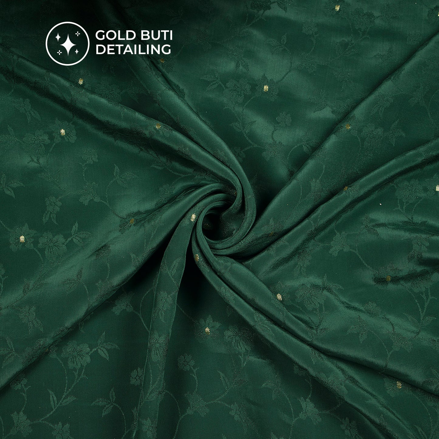 Plain Dark Green Golden Booti Floral Jacquard Work Bemberg Silk Fabric