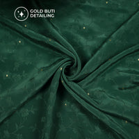 Plain Dark Green Golden Booti Floral Jacquard Work Bemberg Silk Fabric