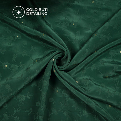 Plain Dark Green Golden Booti Floral Jacquard Work Bemberg Silk Fabric