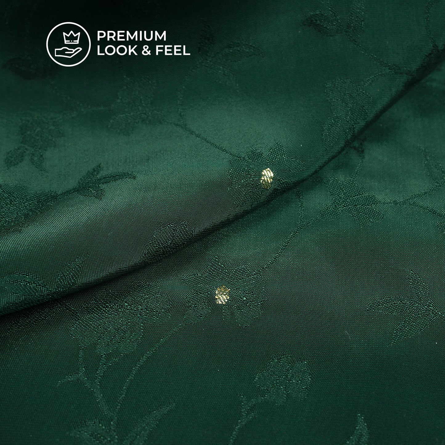 Plain Dark Green Golden Booti Floral Jacquard Work Bemberg Silk Fabric