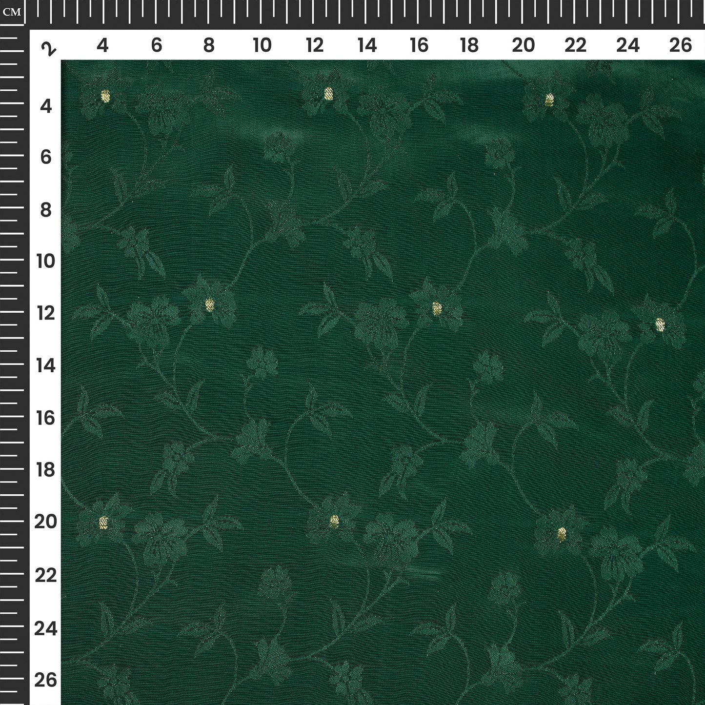 Plain Dark Green Golden Booti Floral Jacquard Work Bemberg Silk Fabric