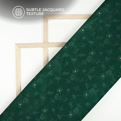 Plain Dark Green Golden Booti Floral Jacquard Work Bemberg Silk Fabric