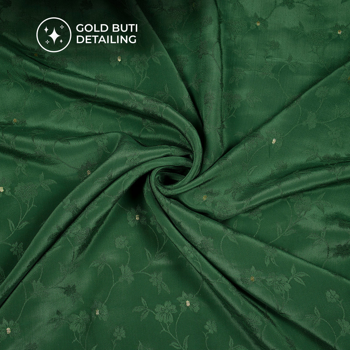 Plain Green Golden Booti Floral Jacquard Work Bemberg Silk Fabric