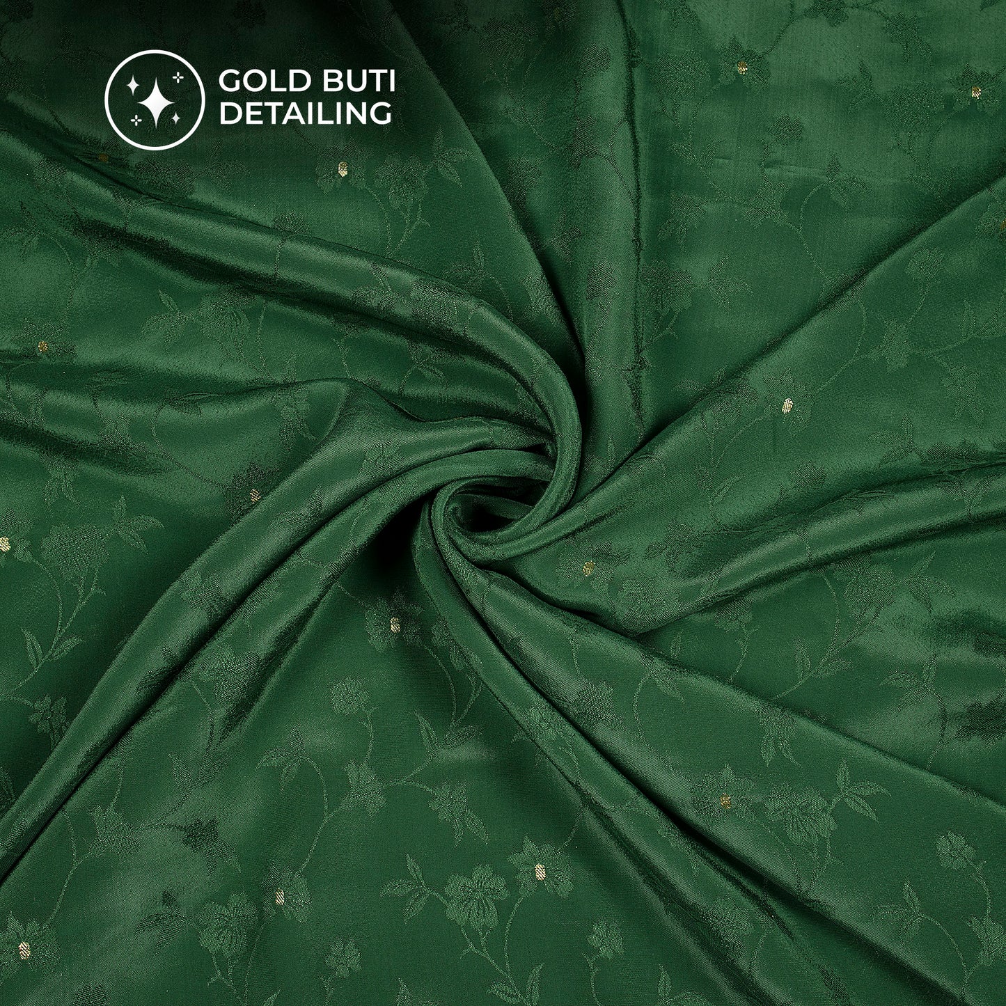 Plain Green Golden Booti Floral Jacquard Work Bemberg Silk Fabric