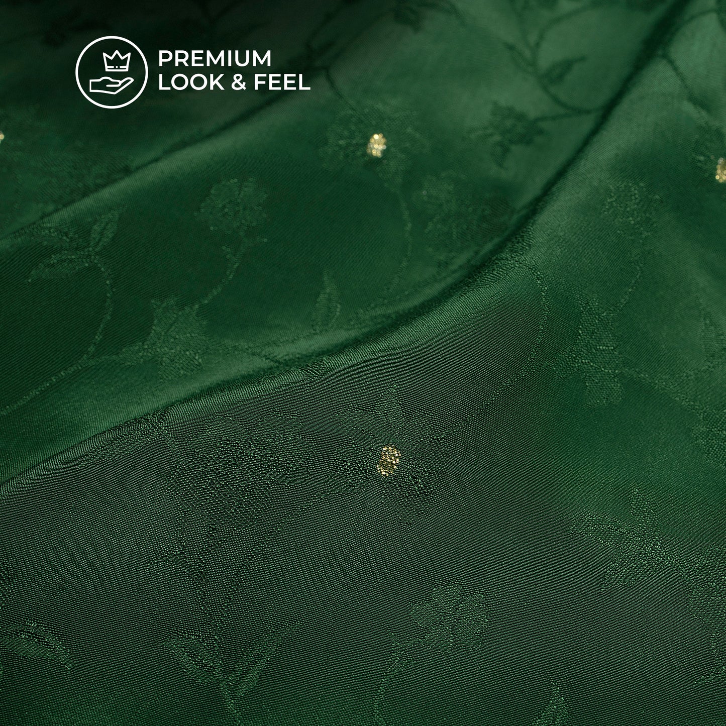 Plain Green Golden Booti Floral Jacquard Work Bemberg Silk Fabric