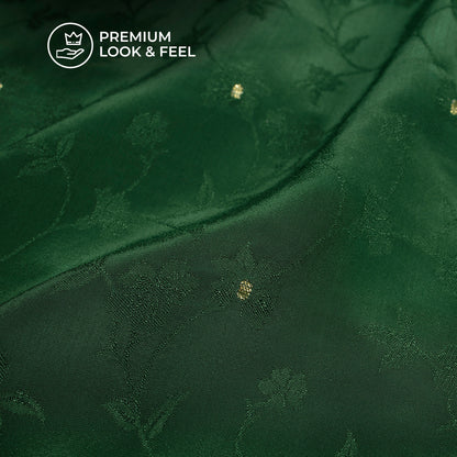 Plain Green Golden Booti Floral Jacquard Work Bemberg Silk Fabric