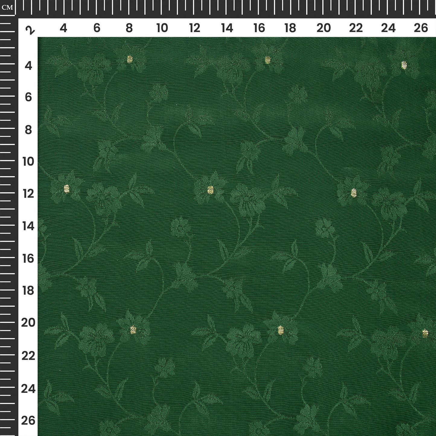 Plain Green Golden Booti Floral Jacquard Work Bemberg Silk Fabric