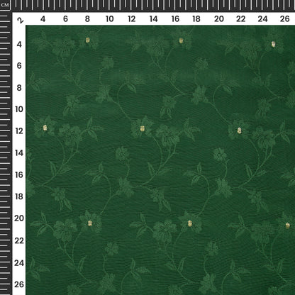 Plain Green Golden Booti Floral Jacquard Work Bemberg Silk Fabric