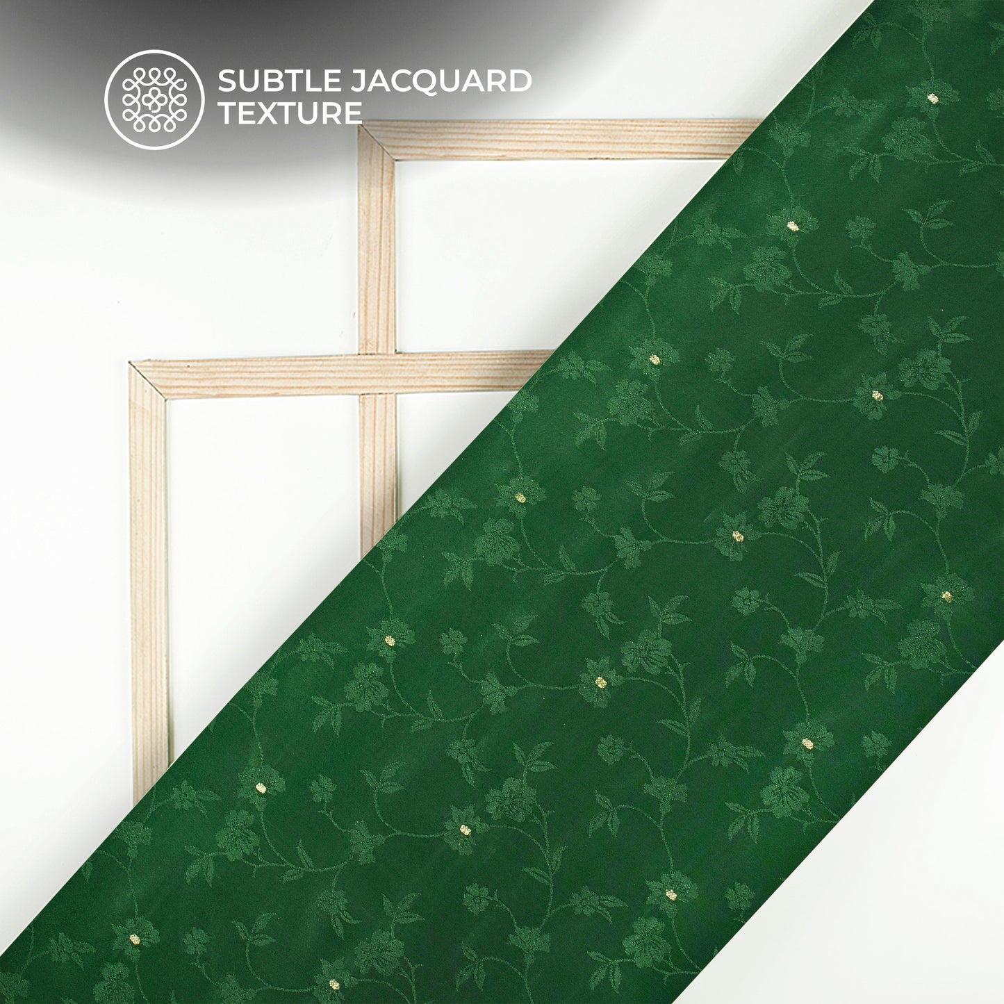 Plain Green Golden Booti Floral Jacquard Work Bemberg Silk Fabric