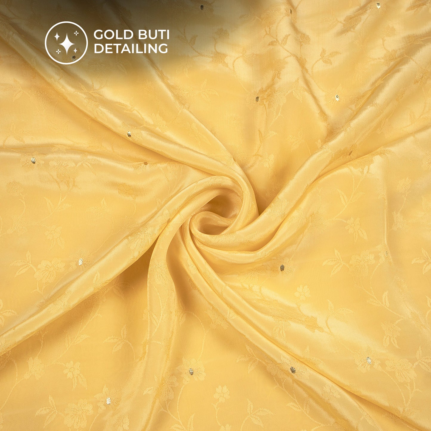 Plain Lite Orange Golden Booti Floral Jacquard Work Bemberg Silk Fabric