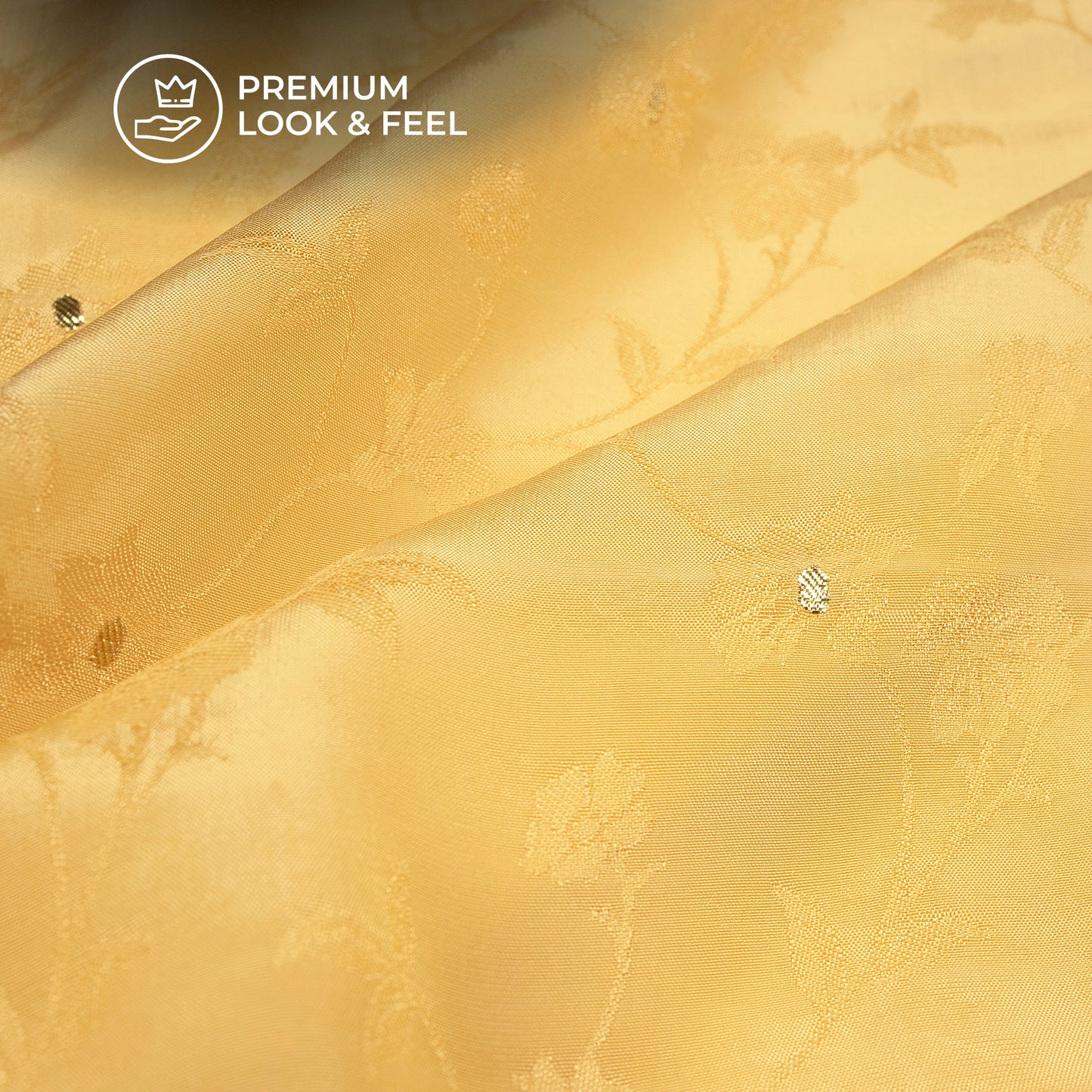 Plain Lite Orange Golden Booti Floral Jacquard Work Bemberg Silk Fabric