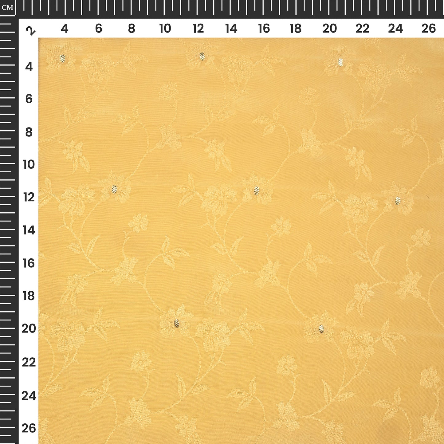 Plain Lite Orange Golden Booti Floral Jacquard Work Bemberg Silk Fabric