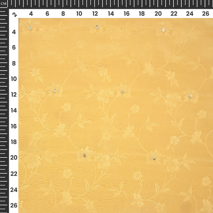 Plain Lite Orange Golden Booti Floral Jacquard Work Bemberg Silk Fabric
