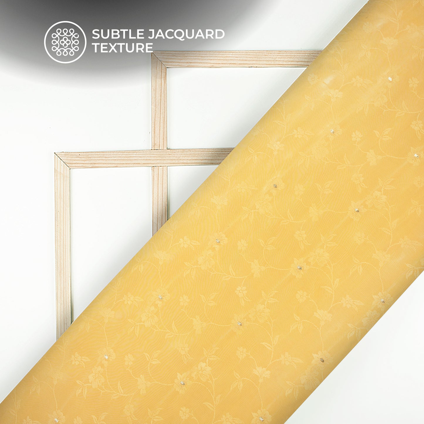 Plain Lite Orange Golden Booti Floral Jacquard Work Bemberg Silk Fabric