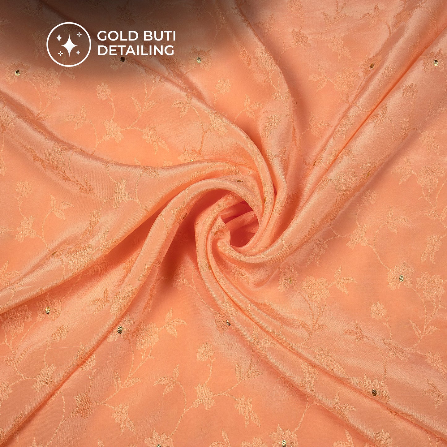 Plain Coral  Golden Booti Floral Jacquard Work Bemberg Silk Fabric