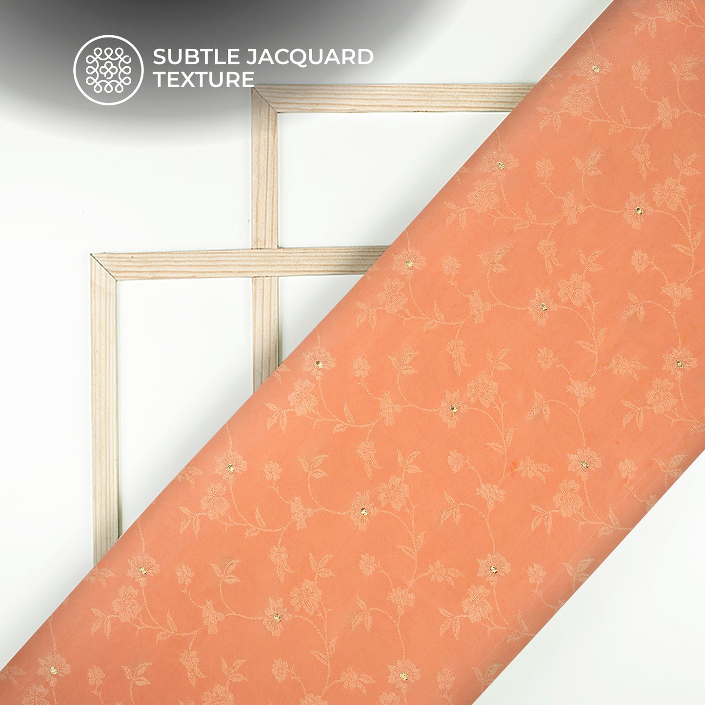 Plain Coral  Golden Booti Floral Jacquard Work Bemberg Silk Fabric