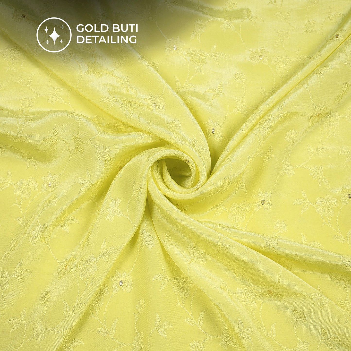 Plain Lemon  Golden Booti Floral Jacquard Work Bemberg Silk Fabric