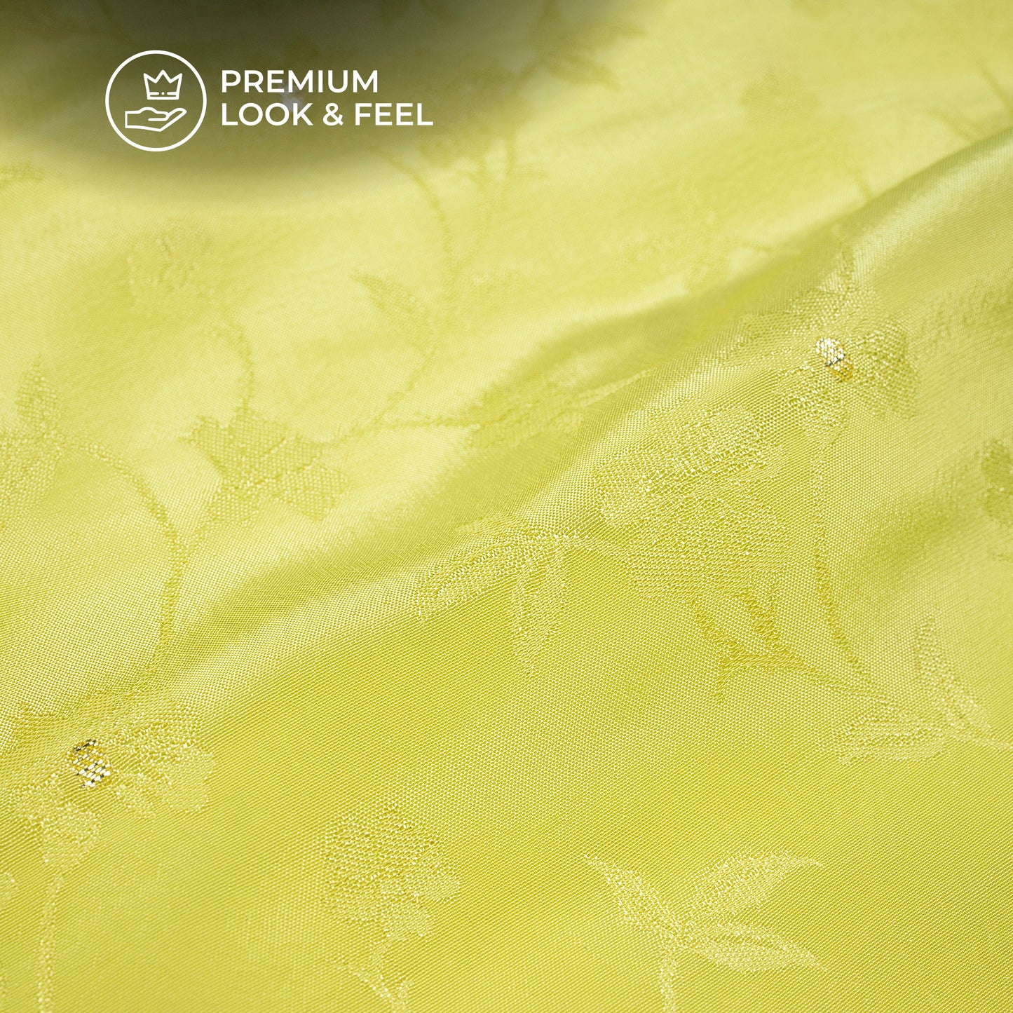 Plain Lemon  Golden Booti Floral Jacquard Work Bemberg Silk Fabric