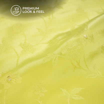 Plain Lemon  Golden Booti Floral Jacquard Work Bemberg Silk Fabric