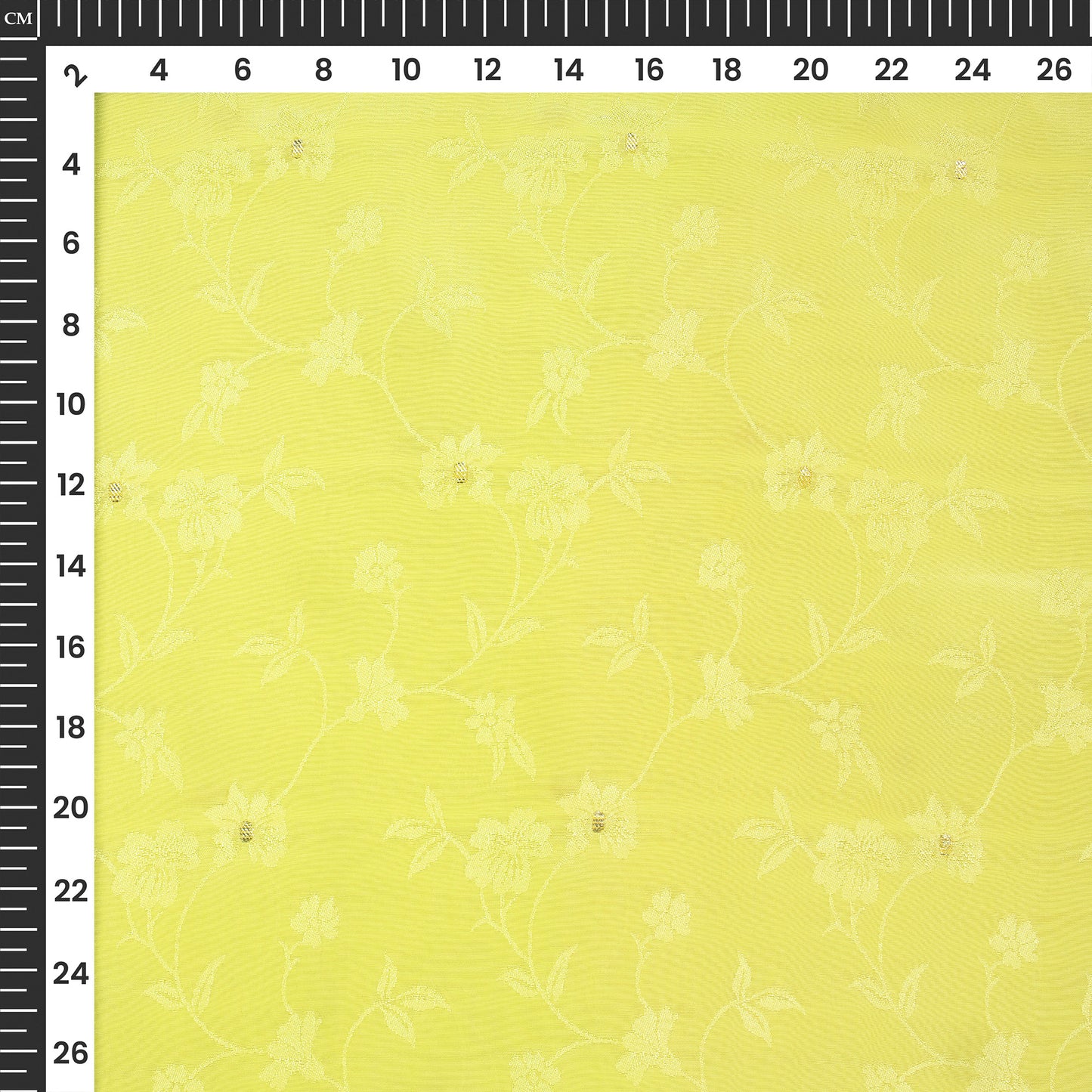 Plain Lemon  Golden Booti Floral Jacquard Work Bemberg Silk Fabric