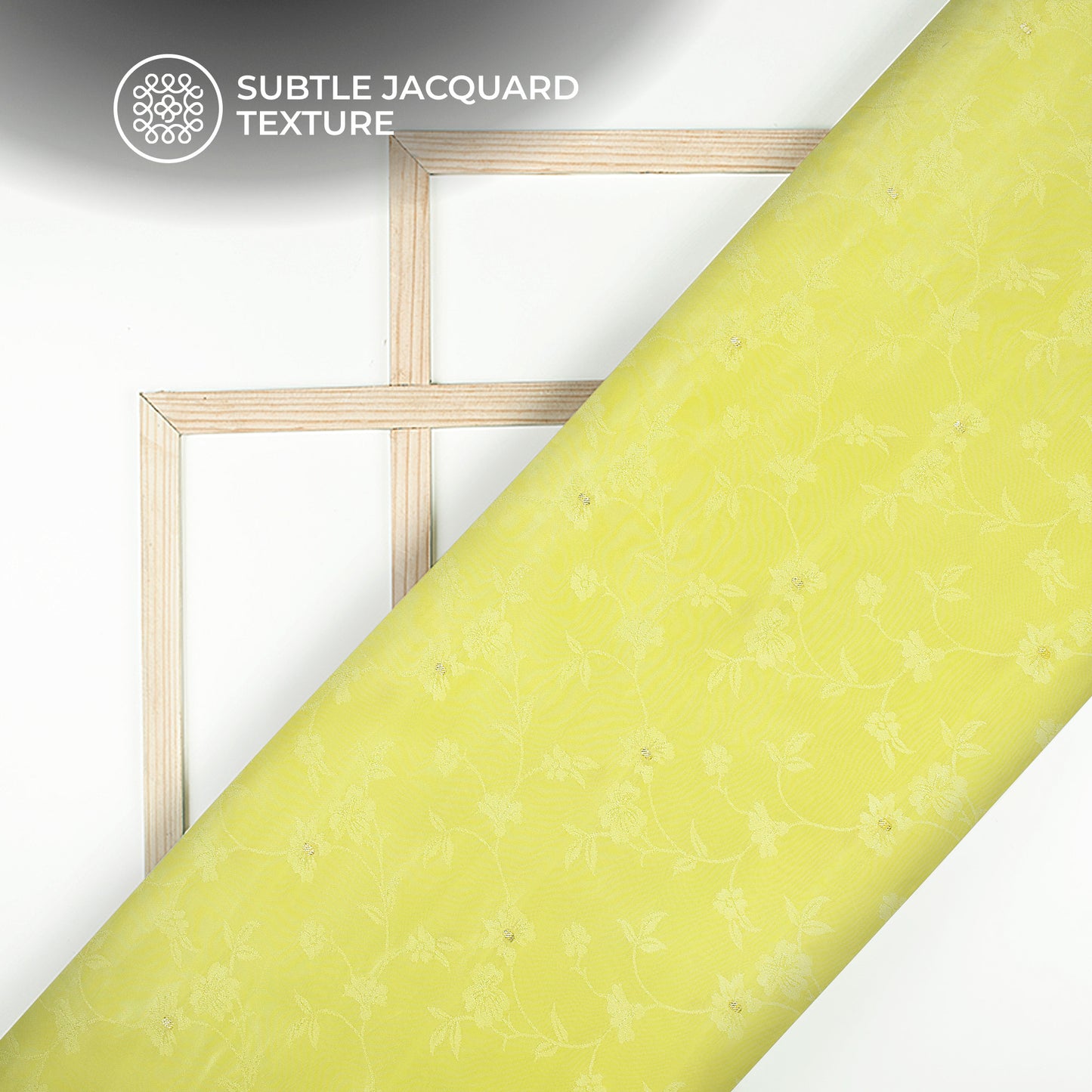 Plain Lemon  Golden Booti Floral Jacquard Work Bemberg Silk Fabric