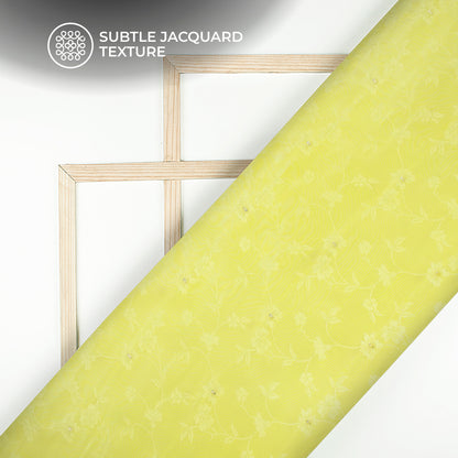 Plain Lemon  Golden Booti Floral Jacquard Work Bemberg Silk Fabric