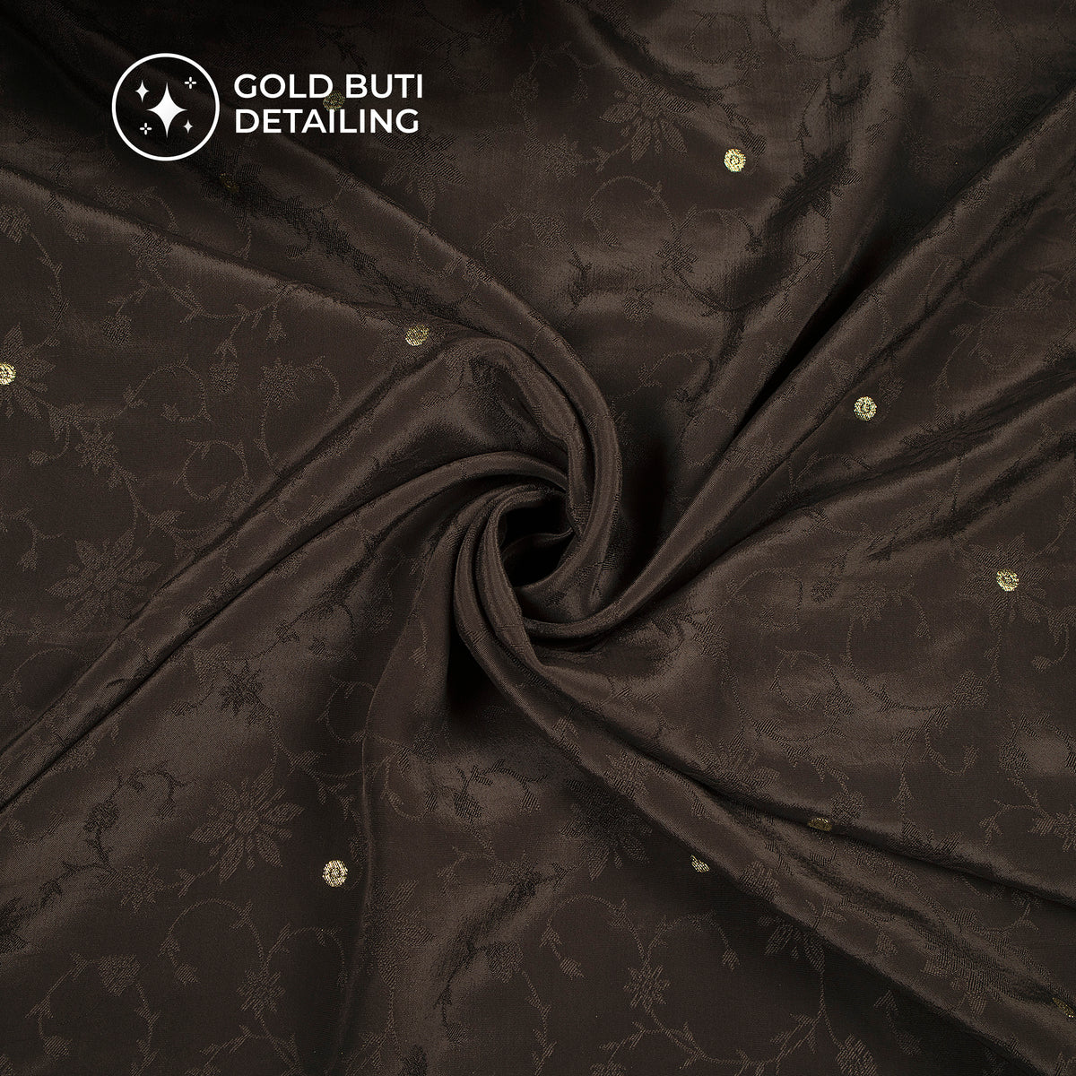 Plain Coffe Brown Golden Booti Floral Jacquard Work Bemberg Silk Fabric