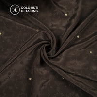 Plain Coffe Brown Golden Booti Floral Jacquard Work Bemberg Silk Fabric
