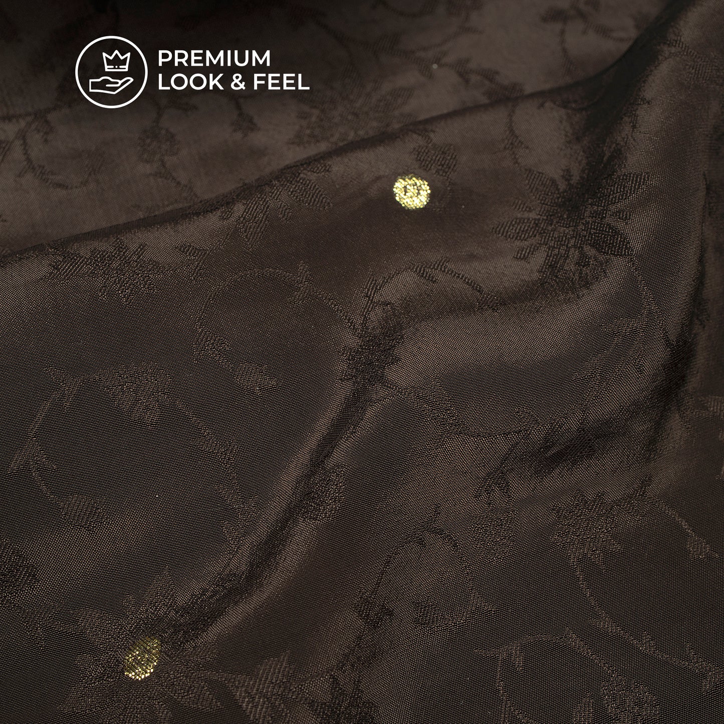 Plain Coffe Brown Golden Booti Floral Jacquard Work Bemberg Silk Fabric