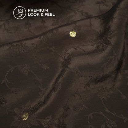 Plain Coffe Brown Golden Booti Floral Jacquard Work Bemberg Silk Fabric
